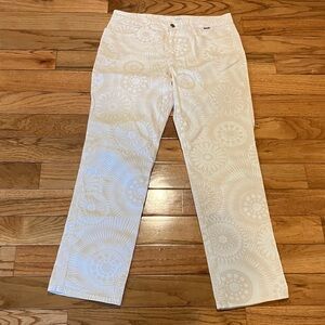 Escada Sport cream and tan mandala pattern jeans 10 (40)
